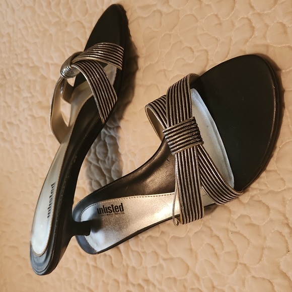 Unlisted kitten heels leather sole black & silver 2" sandals new condition - Picture 2 of 7